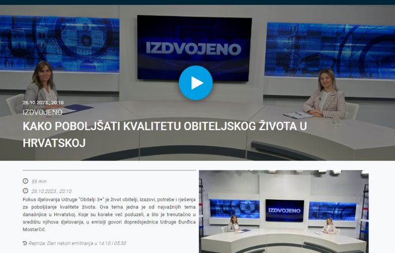 PRIOPĆENJE ZA MEDIJE (1) Gostovanje u emisiji Izdvojeno