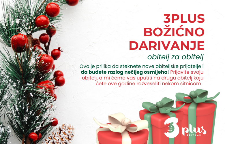 Red and Green Festive Holiday Content Promotion Instagram Post (780 x 500 piks.) Božićno darivanje za članove Obitelji 3plus